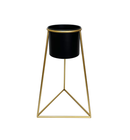 Black Planter on Gold Pyramid Stand