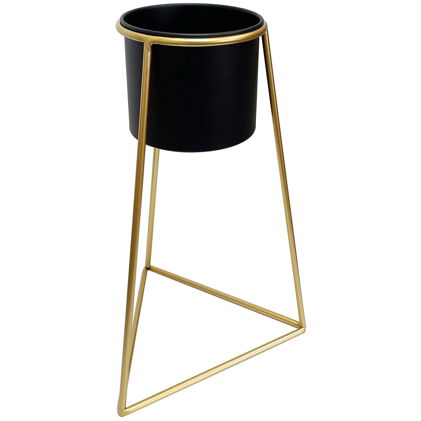 Black Planter on Gold Pyramid Stand