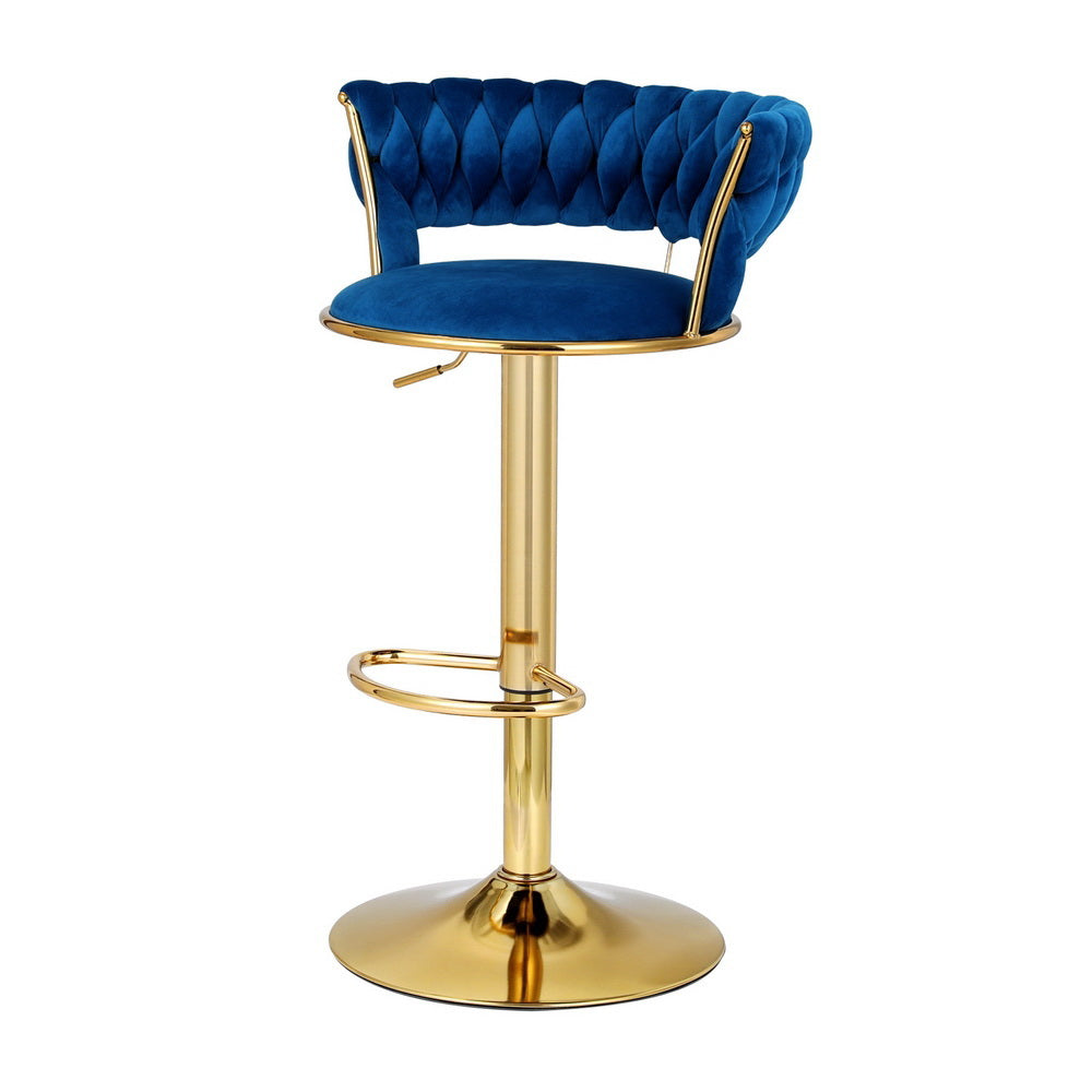 Vivien Velvet Woven with Gas Lift Bar Stools - Navy (Set of 2)