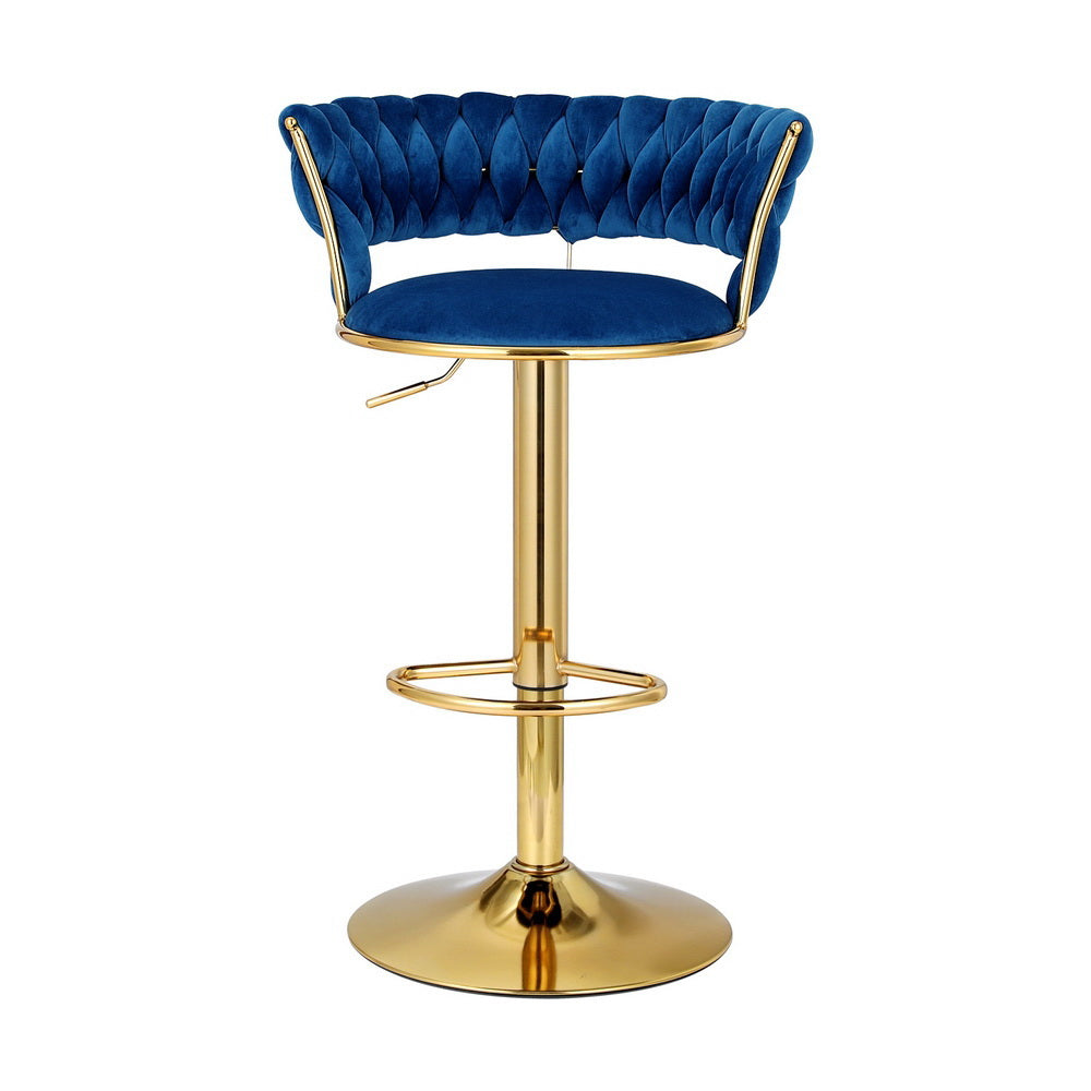 Vivien Velvet Woven with Gas Lift Bar Stools - Navy (Set of 2)