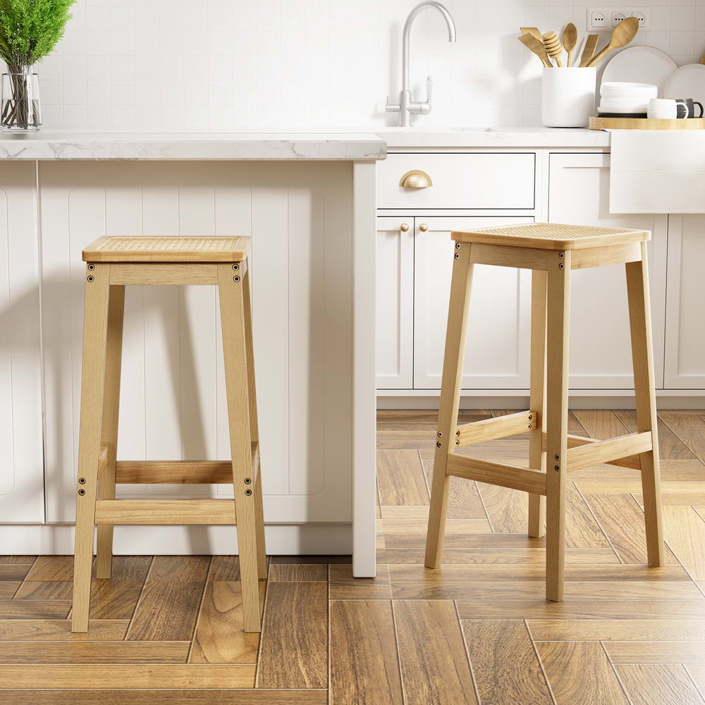 Bamboo and Rattan Barstools - Square (Set of 2)