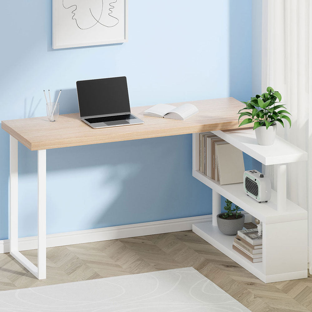 Computer Desk with Bookshelf - Oak