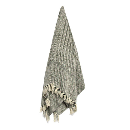 Cotton Fringe Throw Rug Chevron - Charcoal