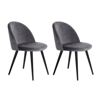 Velvet Solid Curved Dining Chairs - Dark Grey (Set of 2)