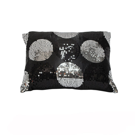 Sequinned Rectangle Filled Cushion -Black/Silver