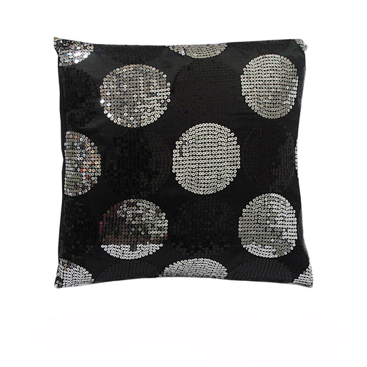 Sequinned Squared Filled Cushion - Black/Silver