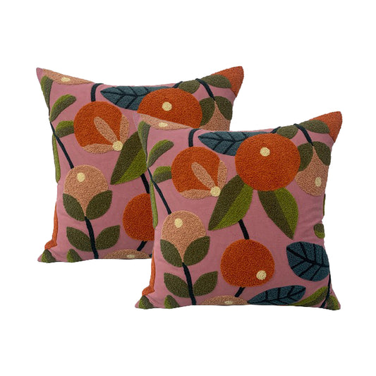 Mahina Bloom Cotton Embroidered Cushion Polyester Filled - Set of 2