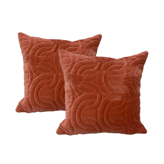 Roma Brick Cotton Velvet Embroidered Cushion Feather Filled - Set of 2