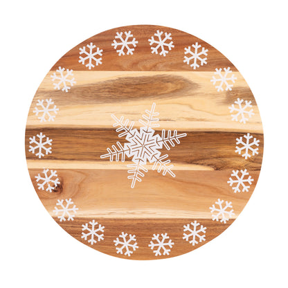 Wooden Lazy Susan Tray - White Snowflake