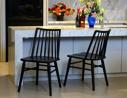 Riviera Solid Oak Dining Chair - Black (Set of 2)