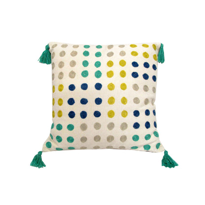 Polka Dots Tassel Filled Cushion - Blue