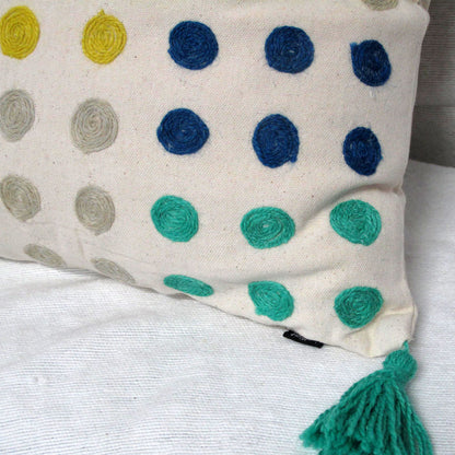 Polka Dots Tassel Filled Cushion - Blue