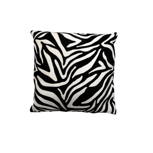 Zebra Embroidered Filled Cushion -  Black