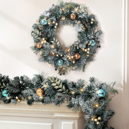 Garland & Wreath Set with LED Lights - Snowy