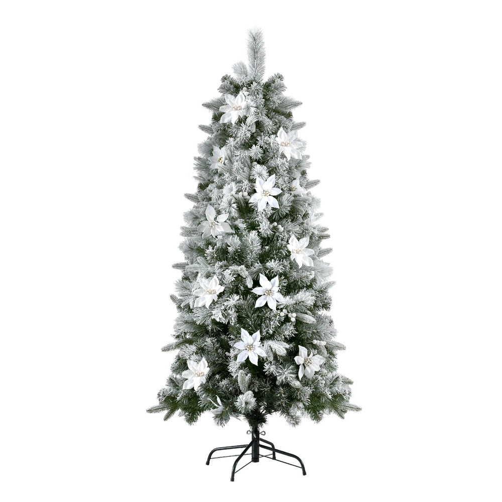 Christmas Tree with Snow Flocked Flowers - 1.8m