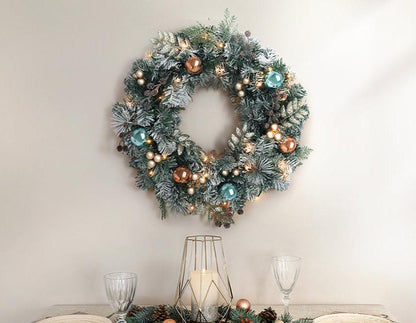 Wreath with LED Lights - Snowy