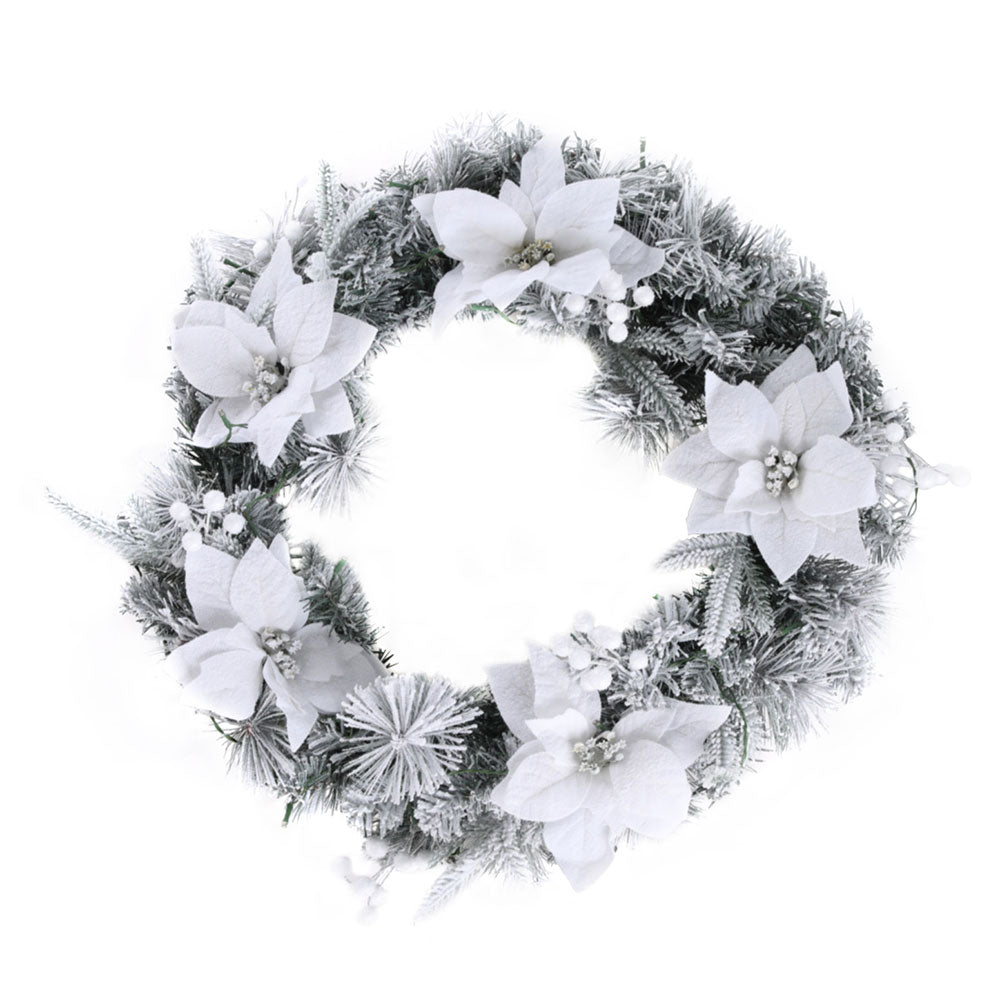 Wreath with LED Lights - Snowy Flowers