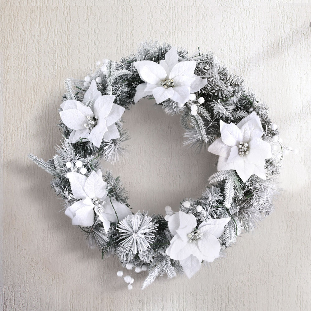 Wreath with LED Lights - Snowy Flowers