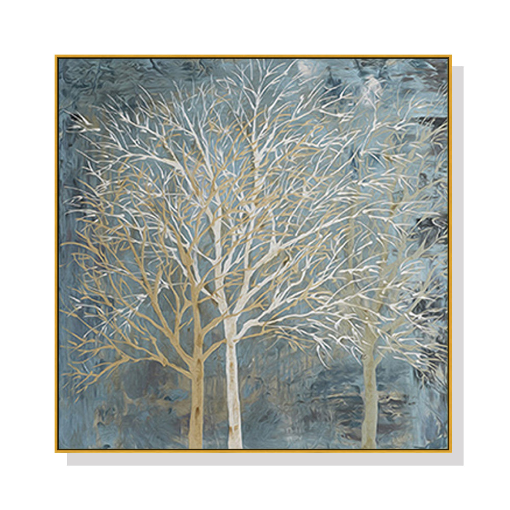 Forest In The Twilight Trees Gold Frame Canvas Wall Art