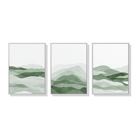 Sage Green White Frame Canvas Wall Art - Set of 3