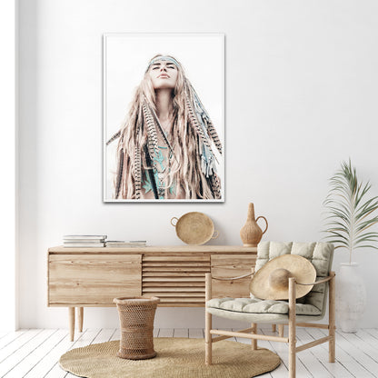 Boho Girl White Frame Canvas Wall Art