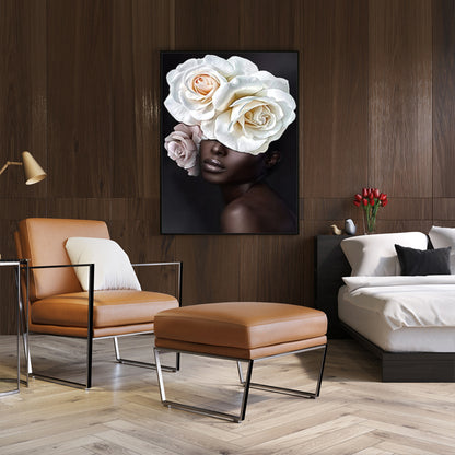 Flower African Woman Black Frame Canvas Wall Art