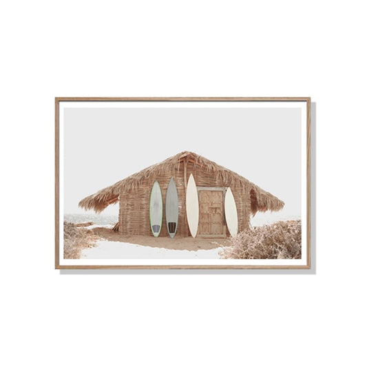 Surf Cabin Wood Frame Canvas Wall Art