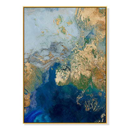 Marbled Blue Gold Frame Canvas Wall Art