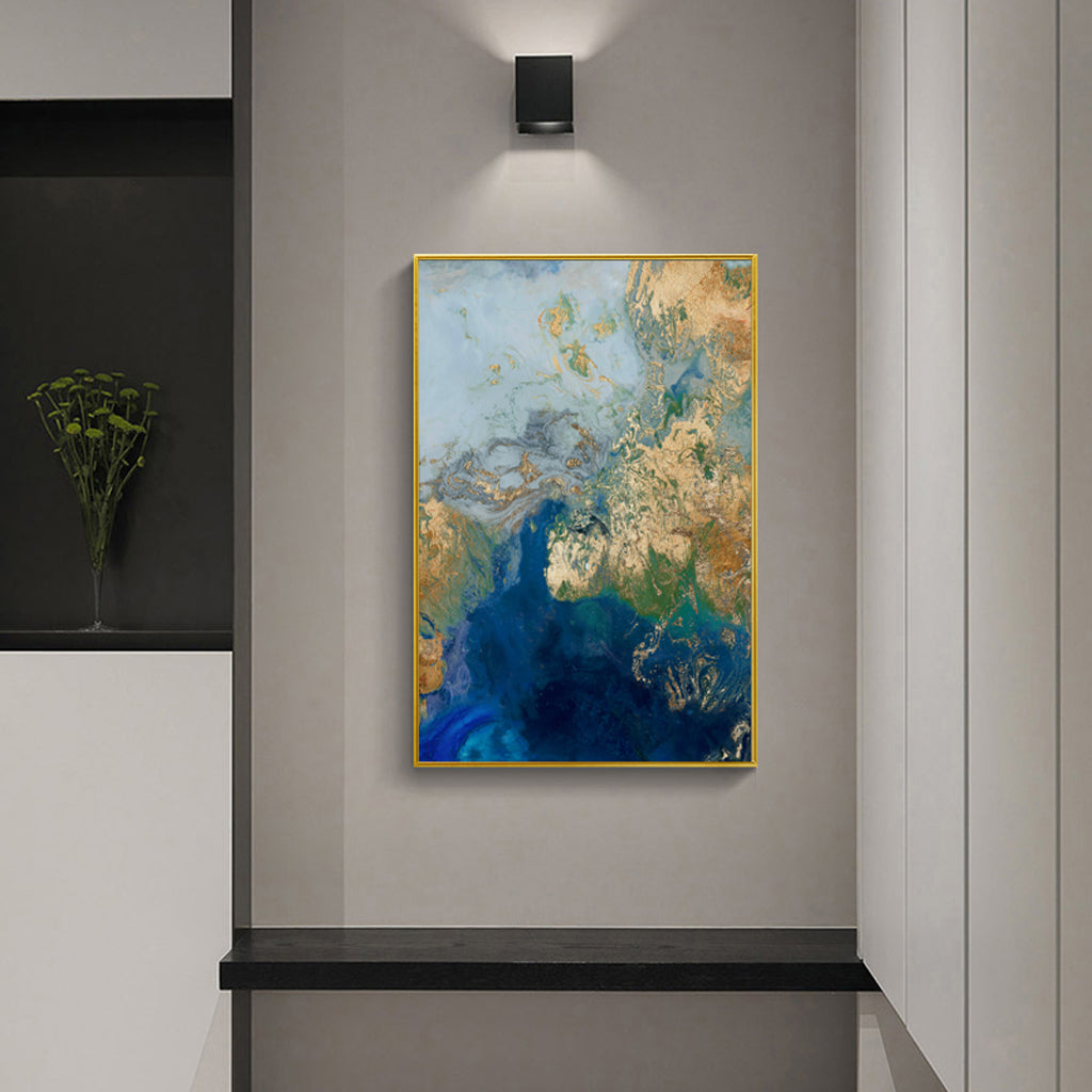 Marbled Blue Gold Frame Canvas Wall Art