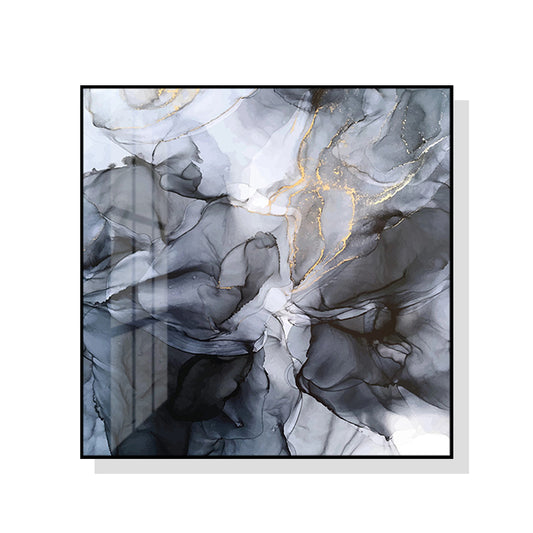 Marbled Black Grey Black Frame Canvas Wall Art