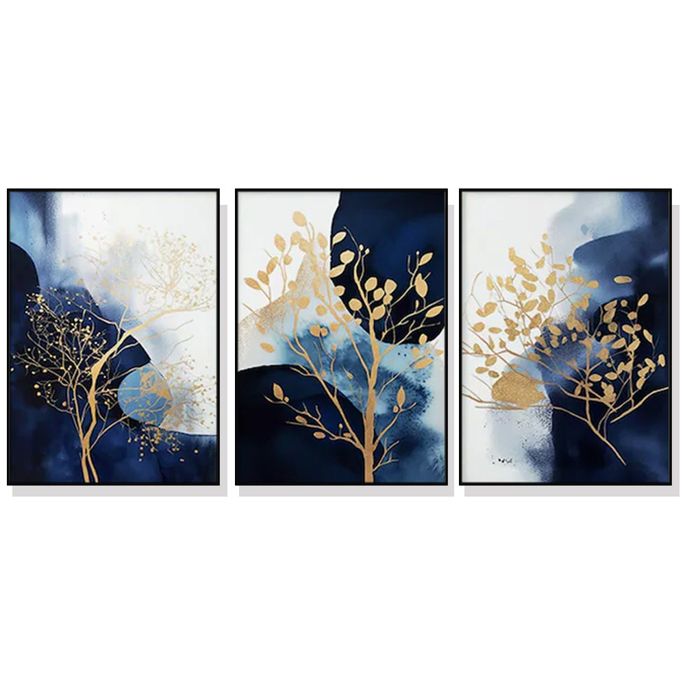 Navy and Gold Watercolour Wall Art (Set of 3)