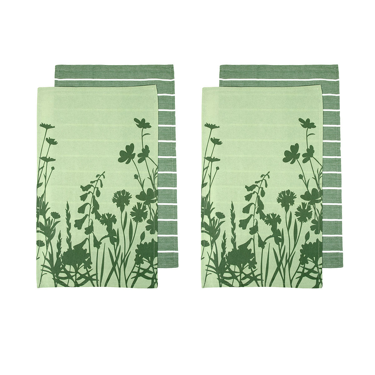 Ladelle Sanctuary Floral Cotton Tea Towels - Green (Set of 4)